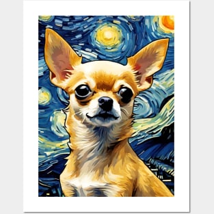 Chihuahua Dog Breed Painting in a Van Gogh Starry Night Art Style Posters and Art
